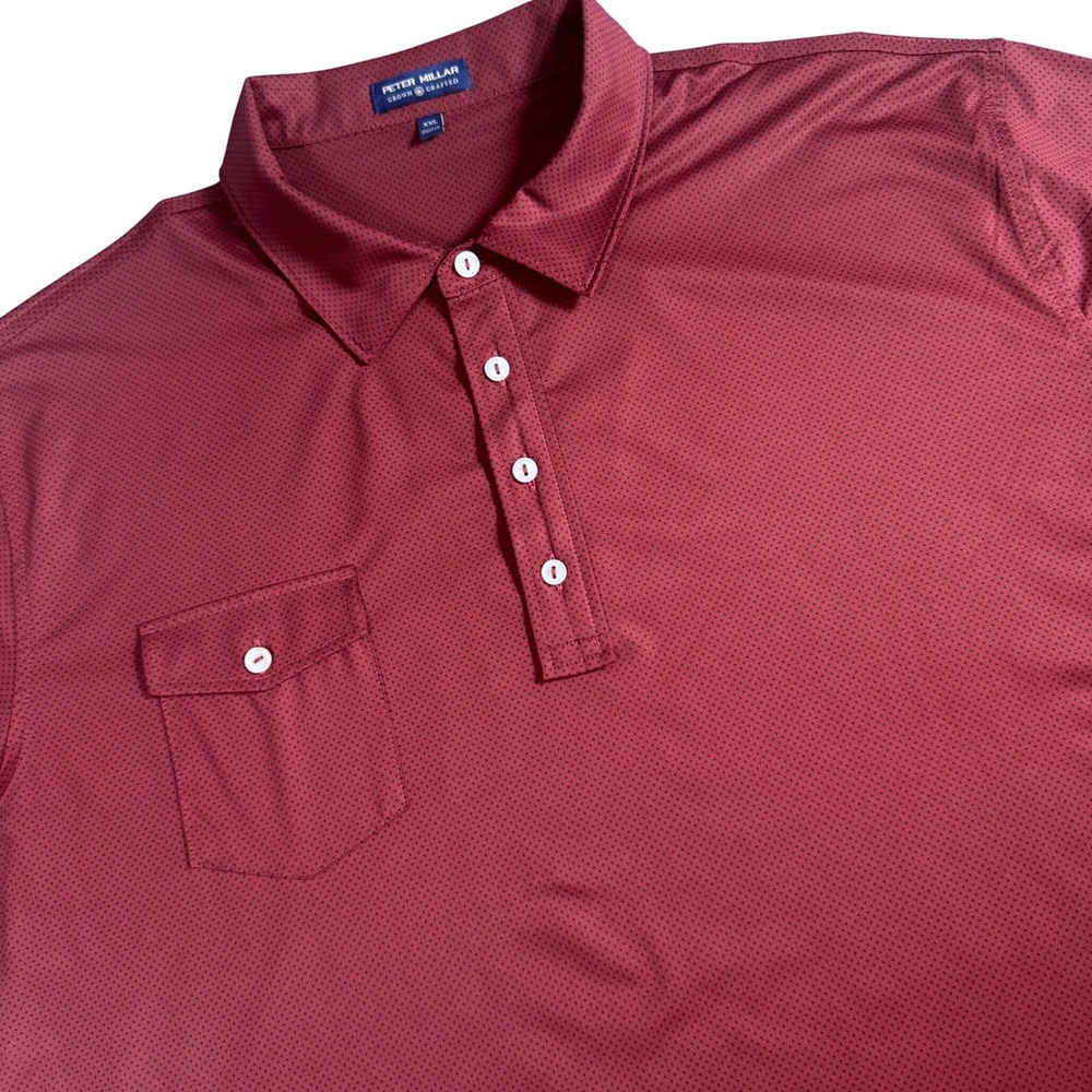 Peter Millar Crown Crafted Polo Shirt Mens XXL Red Maroon Micro Dot Performance